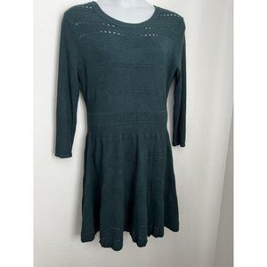 Eliza J Sweater Dress Womens XL Dark Green Fit and Flare Textured Knit Eyelet